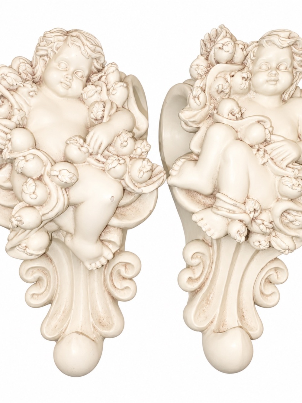 Ornate Cream Cherub Wall Hooks - Decorative Home Accent